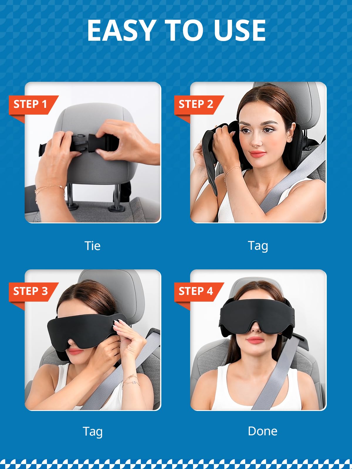 SARISUN Travel Pillow, Car Travel Pillow with 3D Eye Mask for Sleep, 360° Head Support Strap for All Car Seat, Road Trip Essentials, Stop Bobblehead, Black