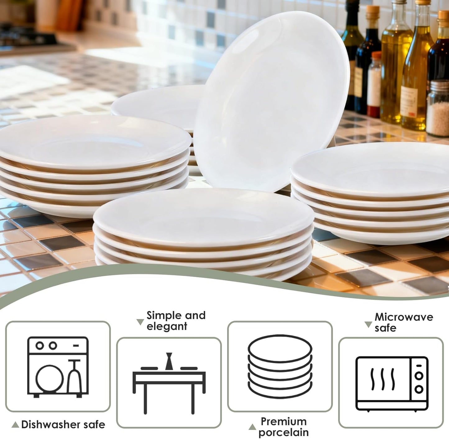 Regine Switzerland 8-Inch Ceramic Salad Plates - Microwave & Dishwasher Safe White Porcelain Set