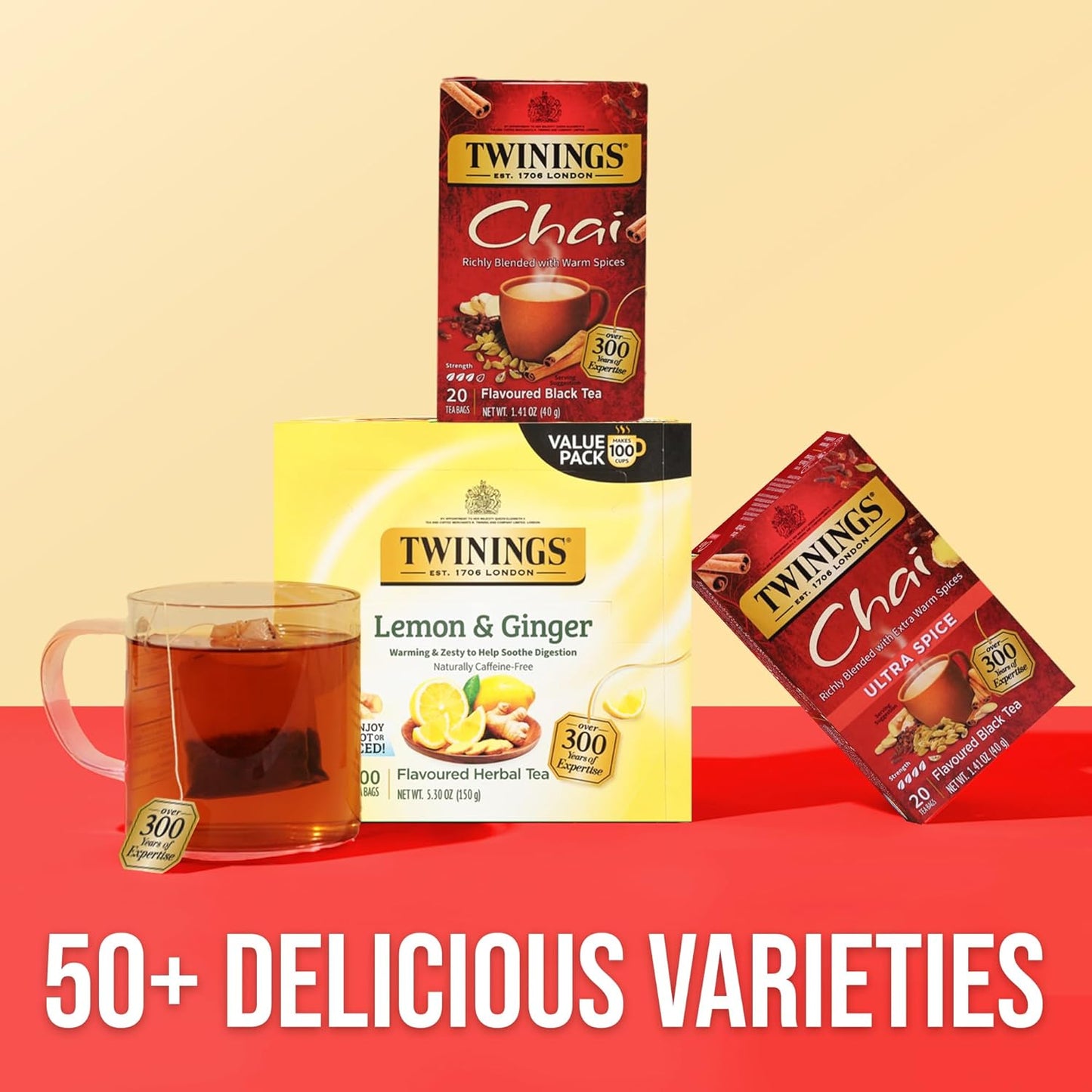 Twinings Chai Black Tea - Individually Wrapped Bags, 20 Count | Sweet & Savory Spices, Caffeinated