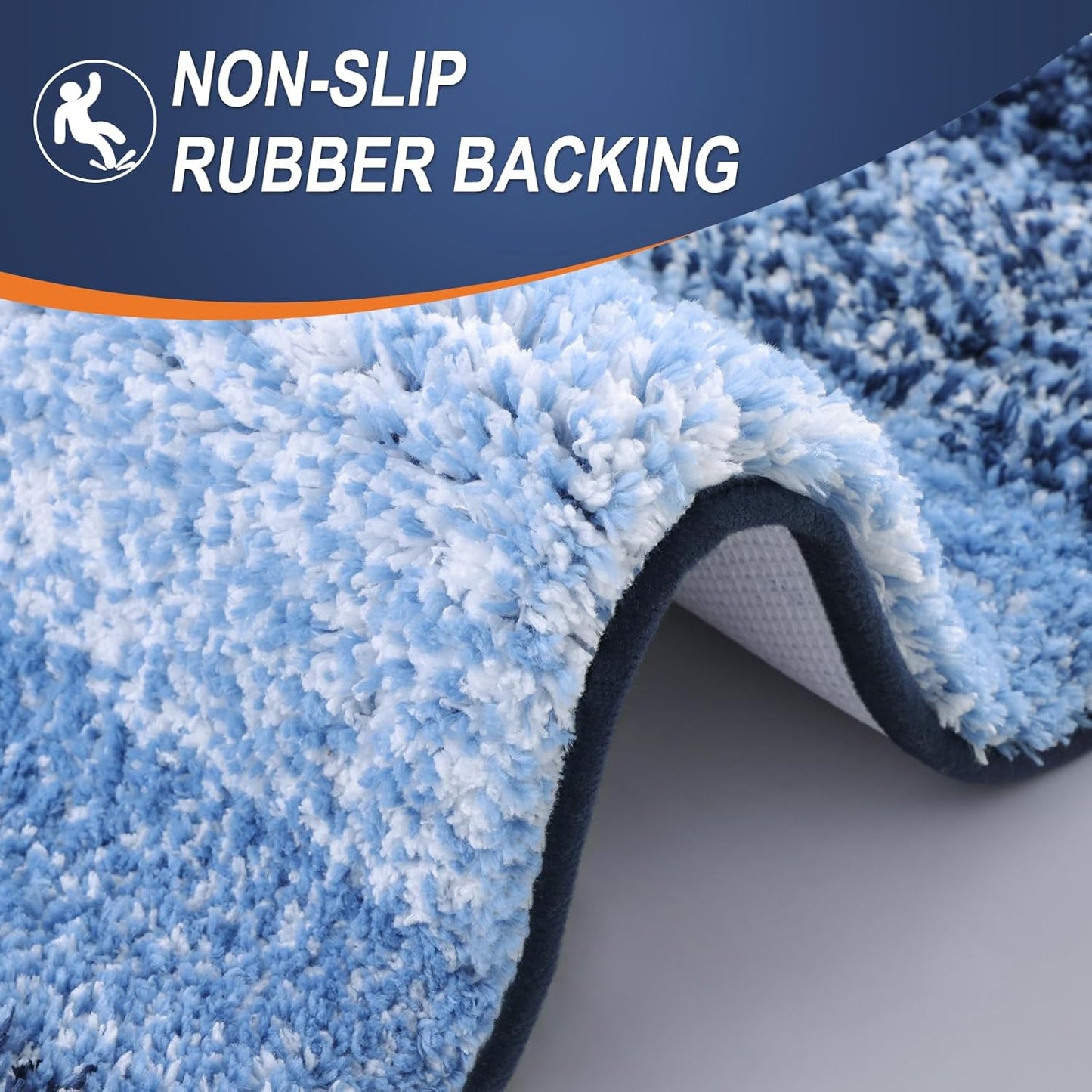 OLANLY Luxury Toilet Rugs - Extra Soft Microfiber U-Shaped Bath Mat 24x20 | Non-Slip Navy Contour Mat