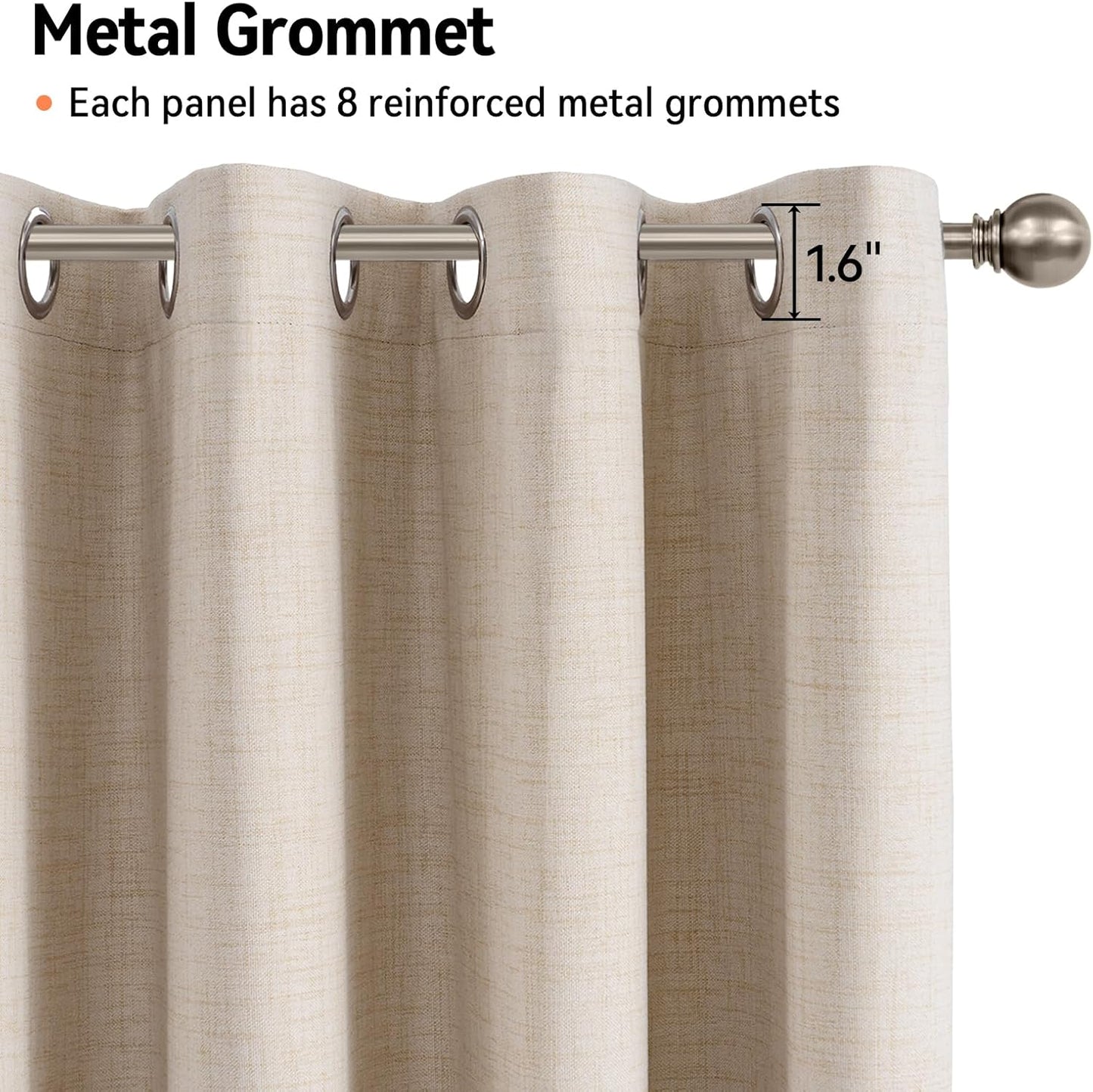Skiennix 100% Blackout Linen Curtains - Thermal Insulated Oatmeal Drapes for Bedroom | 50" W x 84" L, 2 Panels