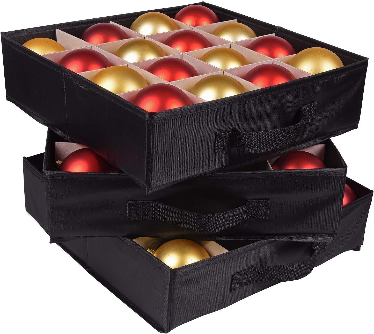 ProPik Christmas Ornament Storage Box - Organizes Up to 48 Xmas Balls with 3 Removable Trays | Red