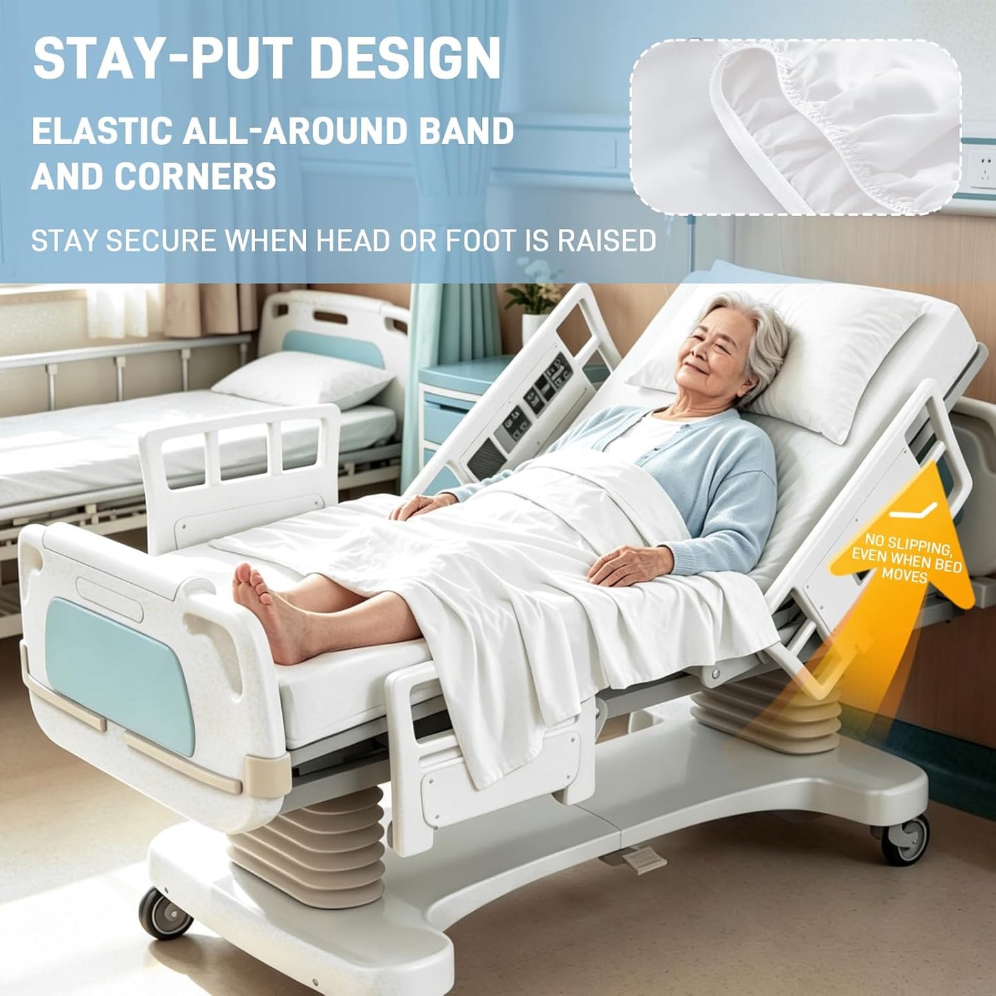 Regine Switzerland Hospital Bed Sheets Set - 3-Piece White Bedding with Fitted Sheet 36"x84"x14"