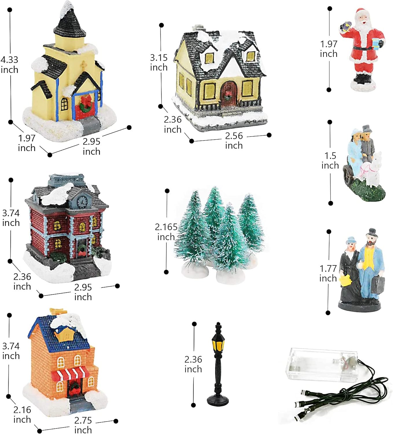 Skiennix Christmas Village Set - LED Lighted Houses with Figurines | Indoor Holiday Decor Collection