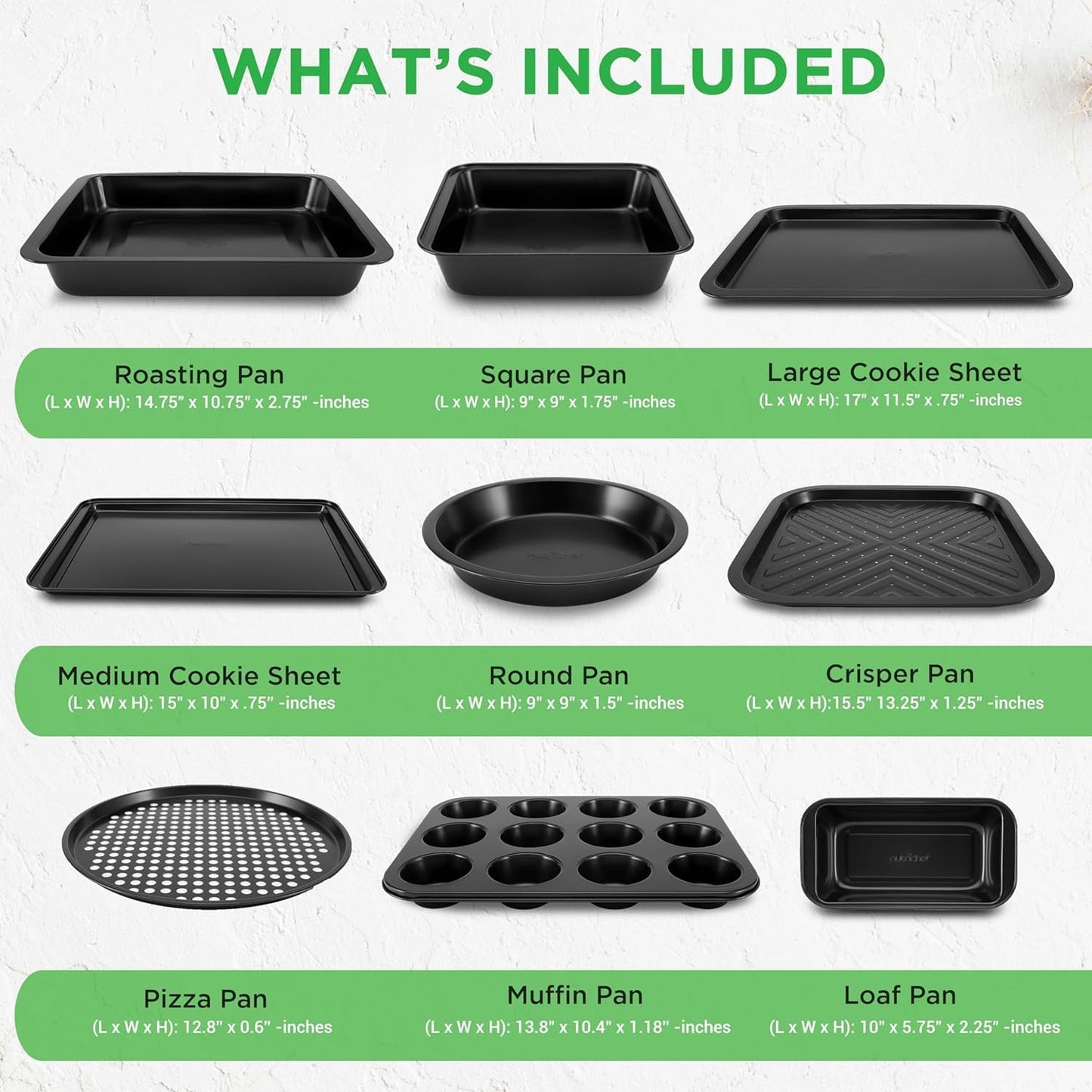 NutriChef 10-Piece Non-Stick Baking Set - Heavy-Duty Carbon Steel Bakeware for Effortless Food Release & Easy Cleanup