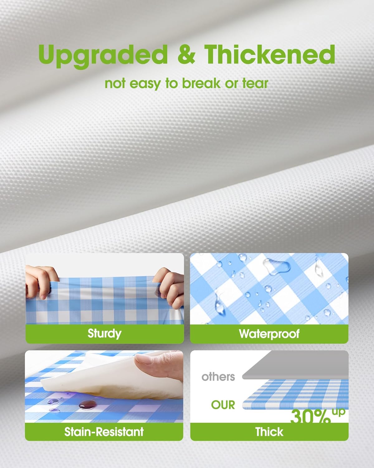 Pureegg Disposable Table Cloths - 10 Pack, 54 x 108 Inch, Leakproof Blue & White Gingham Design