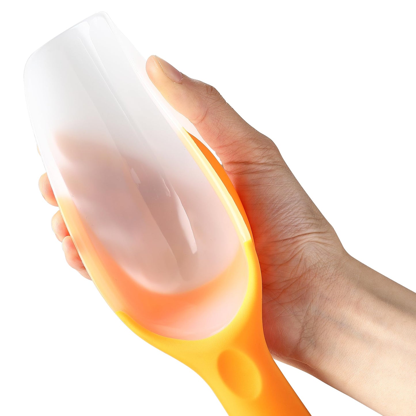 Spring Chef Magnetic Ice Scoop for Freezer Bin - Contoured Translucent Plastic Scoop with Soft Grip Handle - Kitchen Scoopers for Food, Ice Machine, Pet Food, Flour - Popcorn Scooper - 2 Pack - Mango