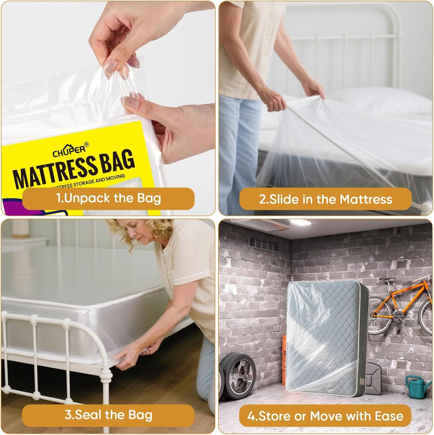 Skiennix King/California King Mattress Bag - Waterproof Plastic Cover for Moving & Disposal | 2 Pack
