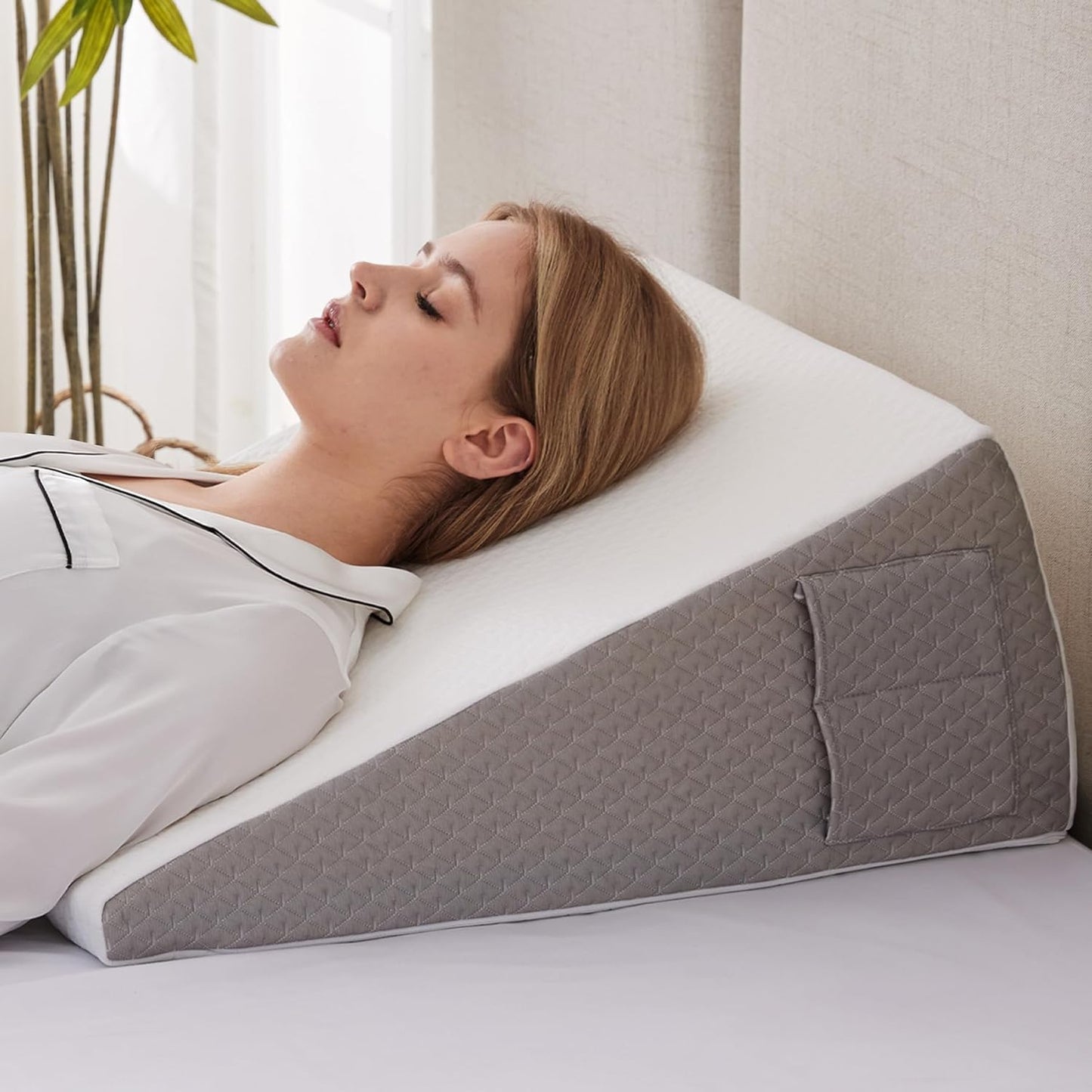 Ruqmuis Wedge Pillow - Acid Reflux Relief & Back Pain Support | 10" Elevated Sleeping Pillow, White
