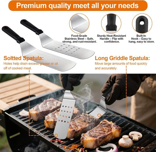 Blackstone 42PCS Griddle Accessories Kit - Professional Flat Top Grill Tools Set with Enlarged Spatulas & Carry Bag