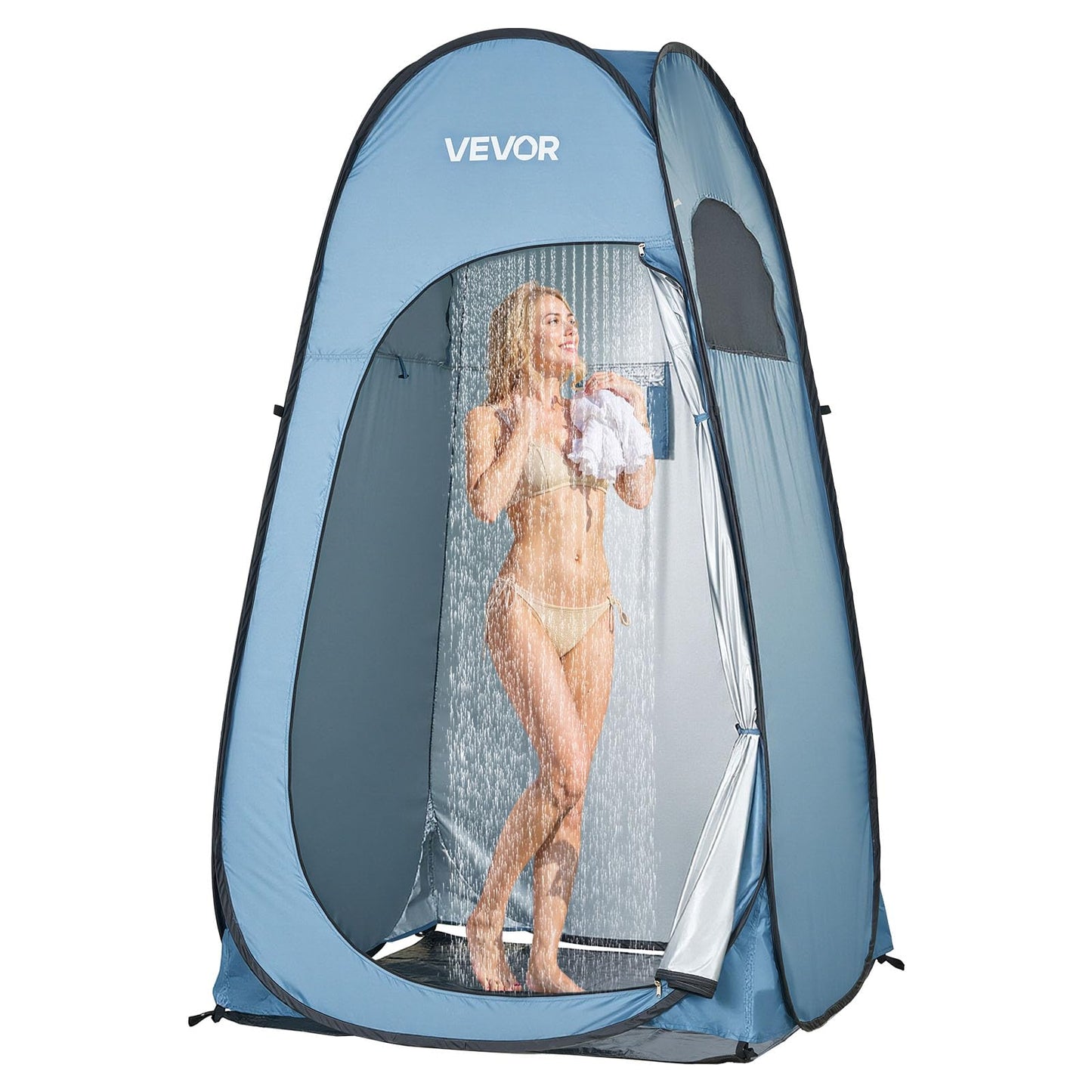 VEVOR Pop up Privacy Tent, Instant Portable Privacy Tent Changing Room with Ground Stakes, Ropes, and Carry Bag, 190T Polyester with Silver Coating, Quick Setup, for Camping, Beach, Fishing, Blue