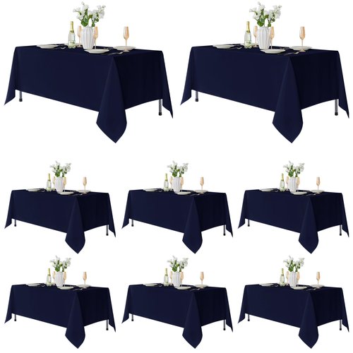 Fitable 8 Pack Table Cloth Rectangle Table: Stain and Wrinkle Resistant Tablecloth Rectangular, Washable Polyester Tablecloths for Wedding Party Dining Banquet Event Catering(Navy, 70x108 Inch)
