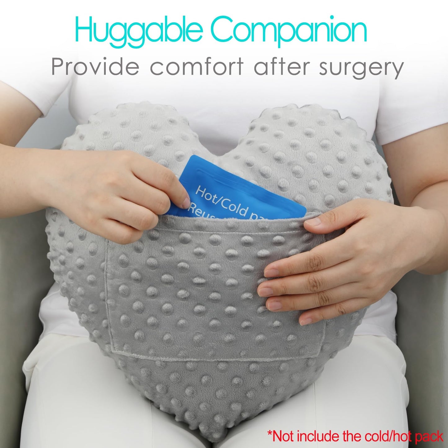 Heart Surgery Pillow for Open Heart Surgery After Bypass Coughing with Pocket Comfort Cushion Recovery Gifts Women Men Patients Minky Dot Light Gray