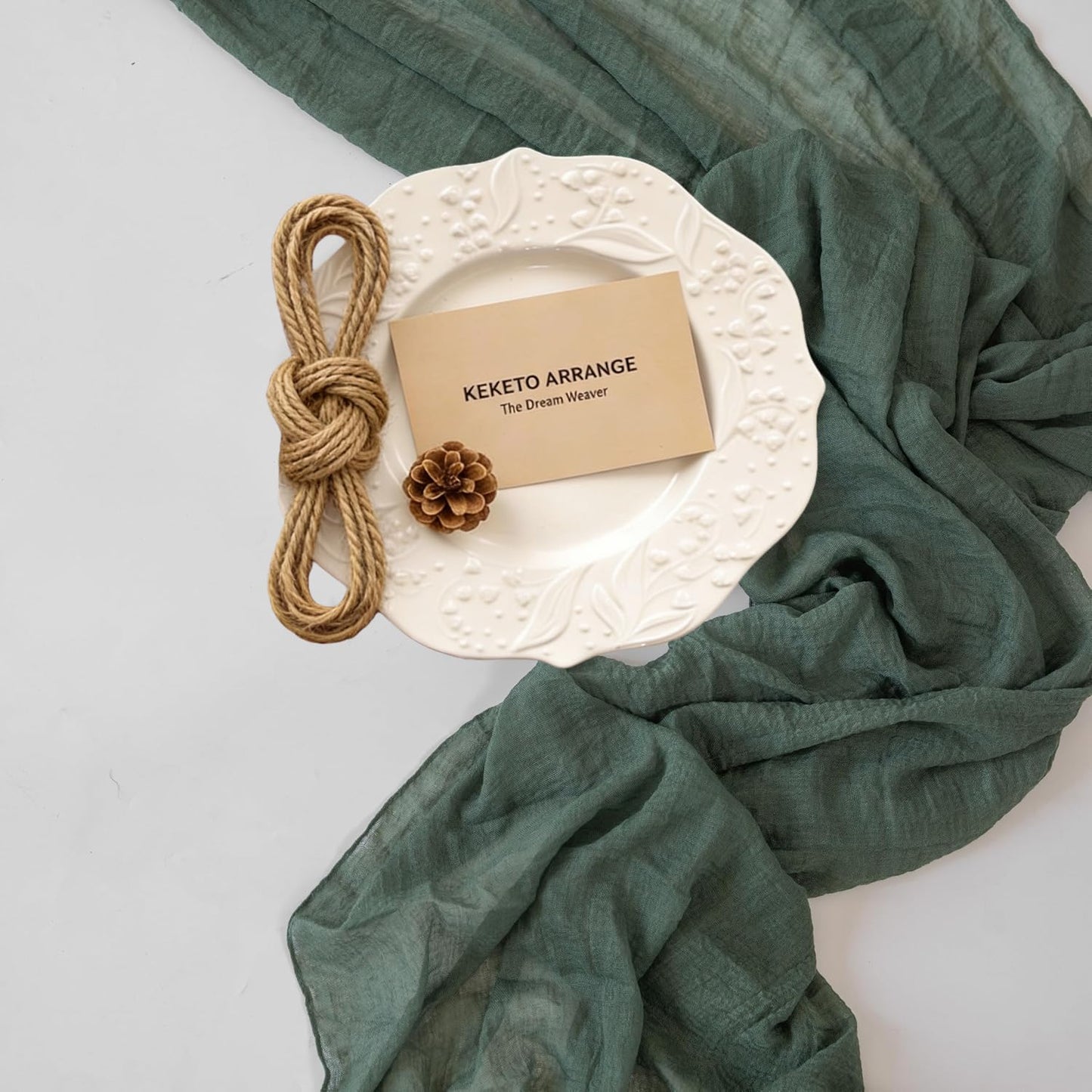 Keketoarrange Forest Green Summer Table Runner Gauze Rustic Cheesecloth 120 Inch 10 FT for Wedding Baby Shower Bridal Shower Birthday Party Sheer Boho Spring Home Decorations