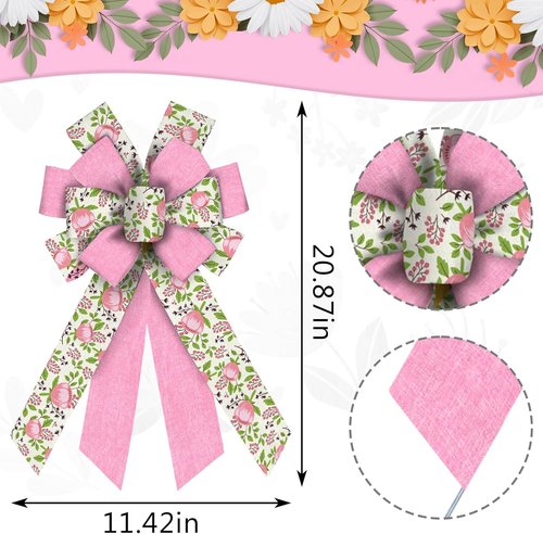 Estivaux Large Fall Flower Wreath Bow - Summer Burlap Craft Bow for Thanksgiving Decor