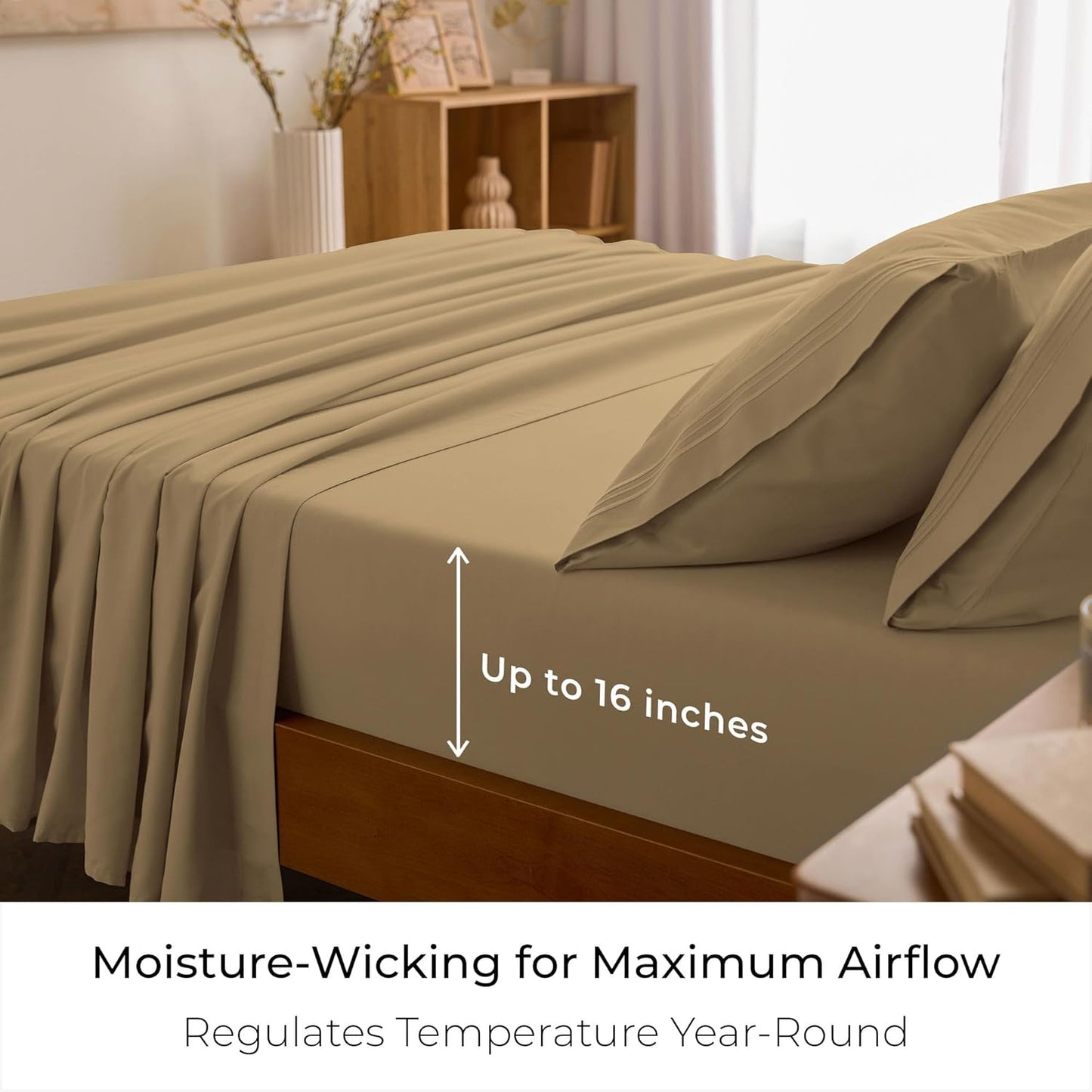 Mellanni California King Sheets Set - 4 PC Hotel Luxury Bedding | Extra Soft, Cooling, Stain Resistant (Gold)