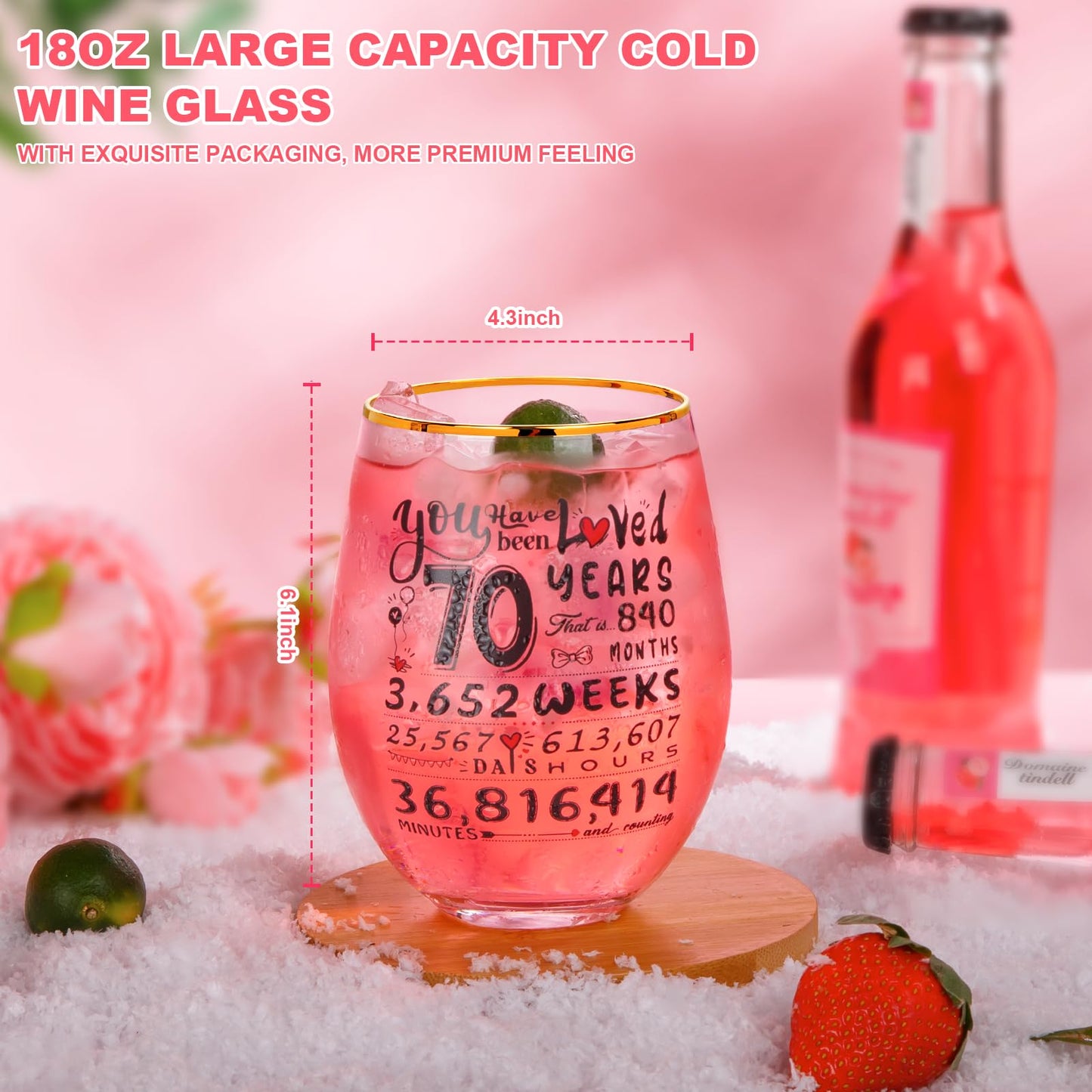 70th Birthday Gifts for Women - Funny 1955 Engraved Ideas for Friend, Sister, Mom - Decorations Present - Time Commemoration Wine Glass 18 oz