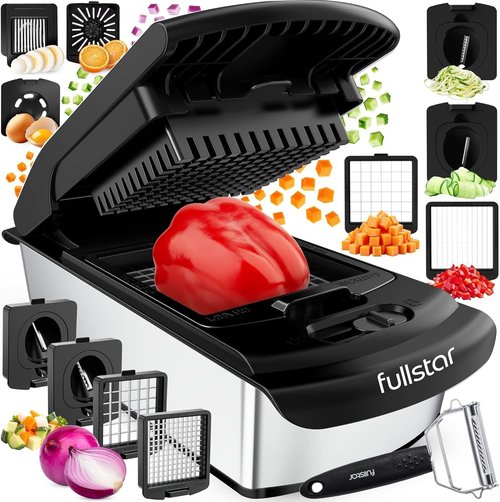Fullstar Pro Vegetable Chopper & Spiralizer - 9-in-1 Kitchen Gadget with Container, SS Black