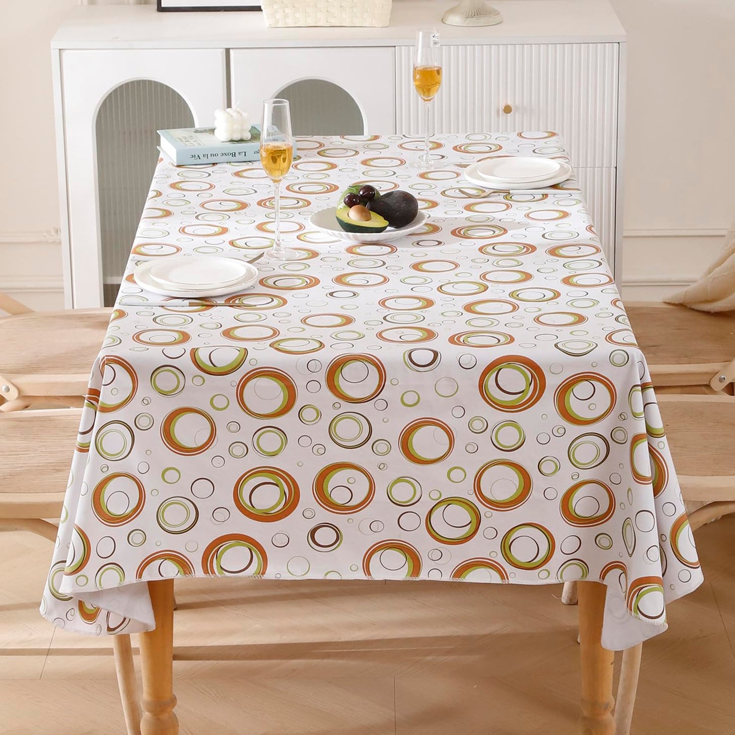 Walrus Heavy Duty Vinyl Tablecloth with Flannel Backing Waterproof Oil-Proof Plastic Table Cloth Stain-Resistant Wipeable Rectangle or Square Table Cover for Indoor and Outdoor (Circle，60x102 Inch)