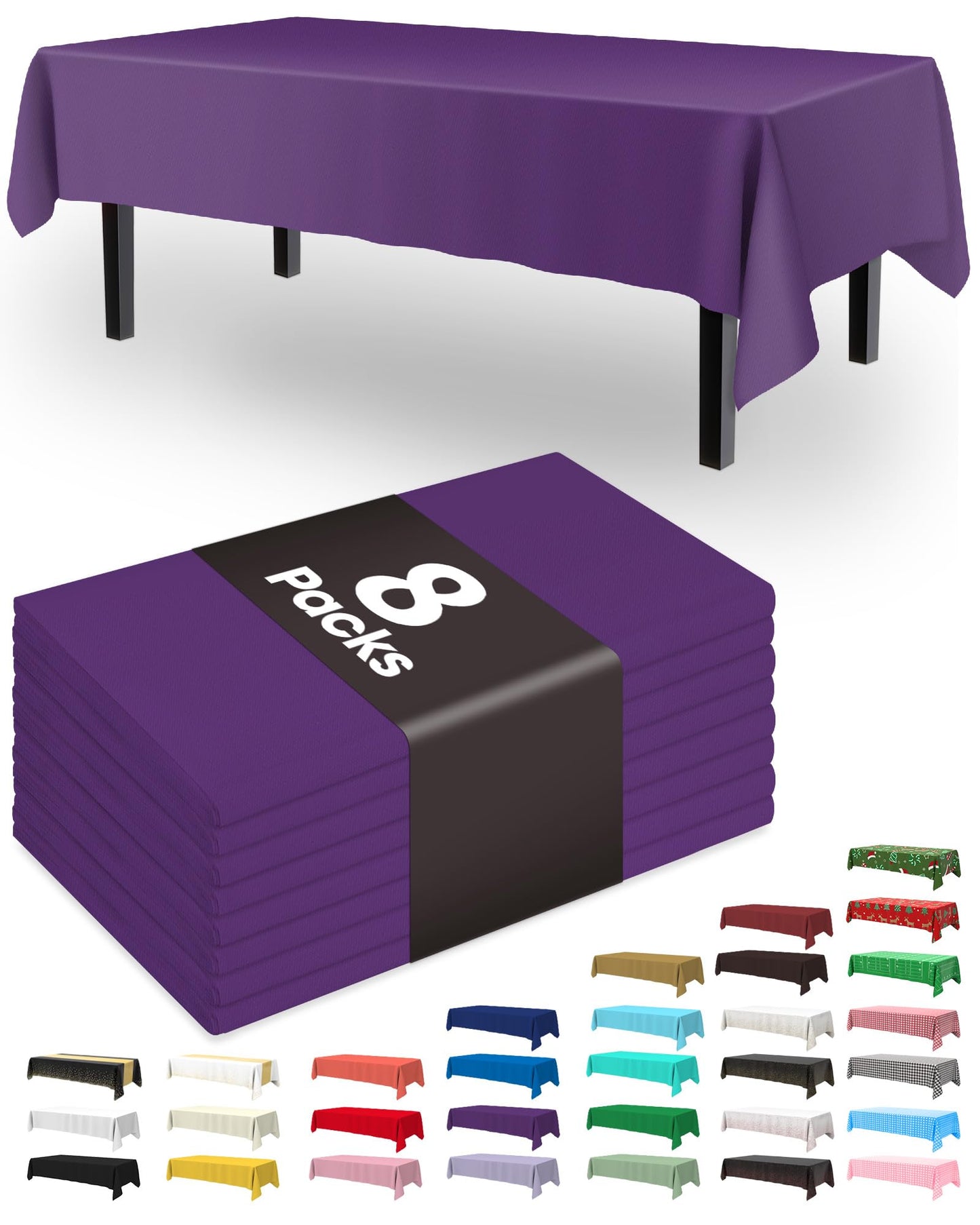 Pureegg Plastic Table Cloth Disposable 8 Pack, 54 x 108 Inch Table Cloths, Graduation Decorations Class of 2026, Graduation Party Tablecloths, Rectangle, Plastic Cover, Leakproof & Sturdy, Purple