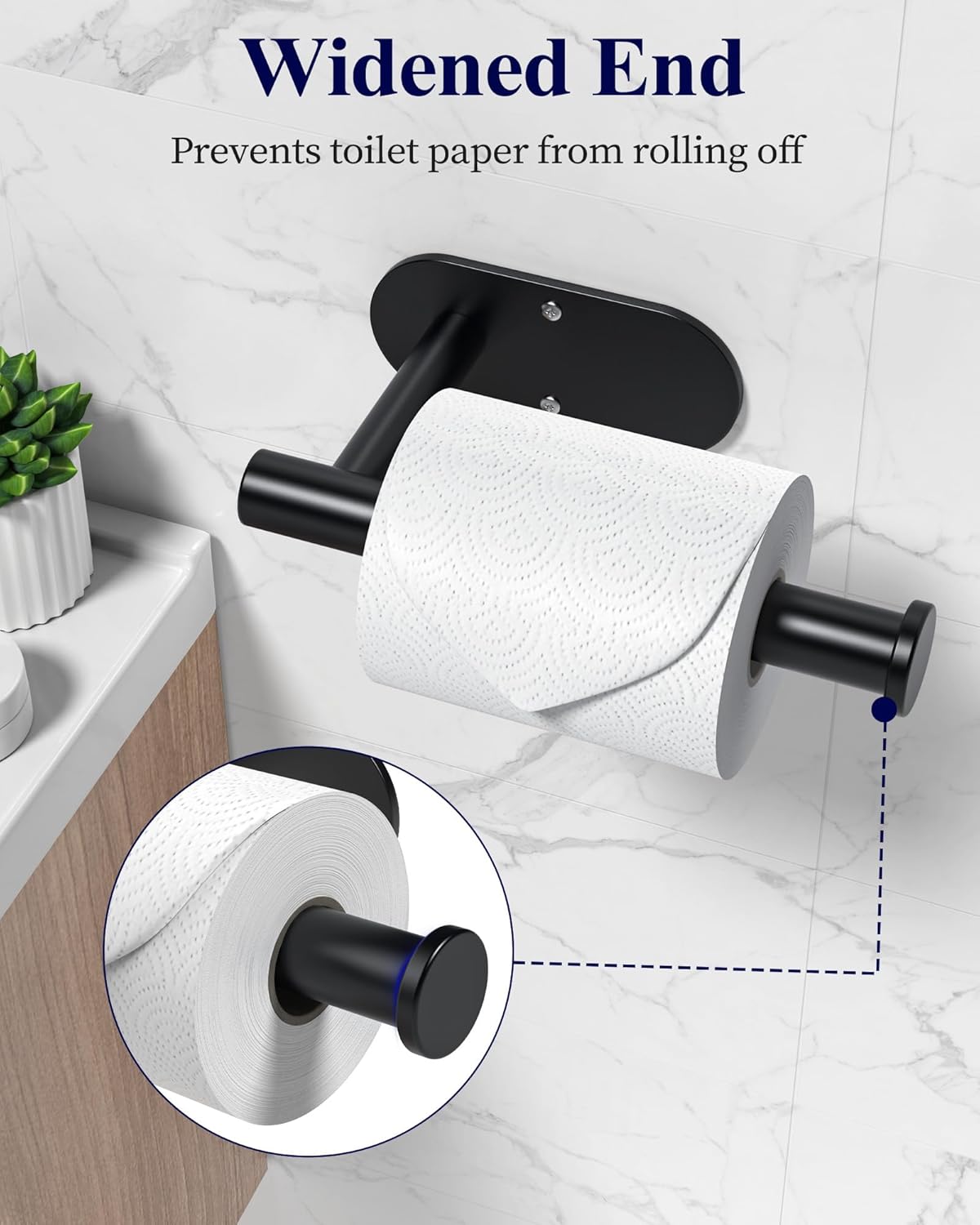 Kitsure Toilet Paper Holder - Premium Waterproof Stainless Steel Wall-Mount | Ideal for Bathroom & RV, Black 6.5" L