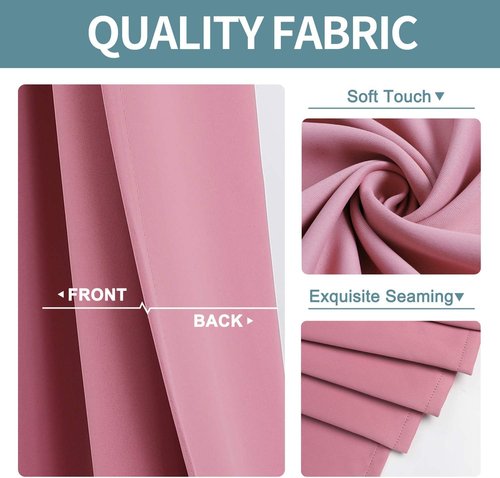 ChrisDowa Blackout Curtains - Thermal Insulated Grommet Room Darkening Panels, Pink | 52W x 45L (Set of 2)
