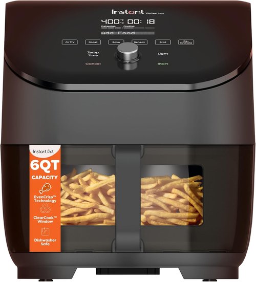 Instant Pot Vortex Plus 6QT Air Fryer - Clear Windows, 6-in-1 Functions, Custom Programs, Black
