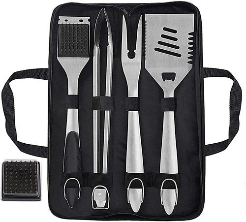 Grilljoy 8PCS BBQ Grill Tools Set - Extra Thick Stainless Steel Spatula, Fork, Tongs & Brush - Ideal Portable Accessories for Men