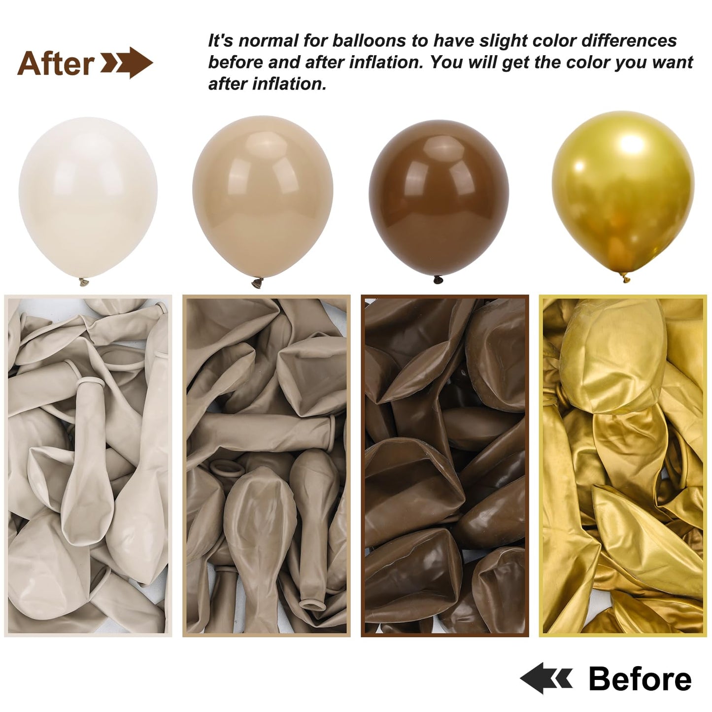 RUBFAC Brown Balloon Garland Arch Kit 129pcs Different Sizes Pack of 18 12 10 5 Inch, Latex Light Brown Coffee Sand White Cream Beige Confetti Gold Balloon Garland Arch Kit for Neutral Boho Bear