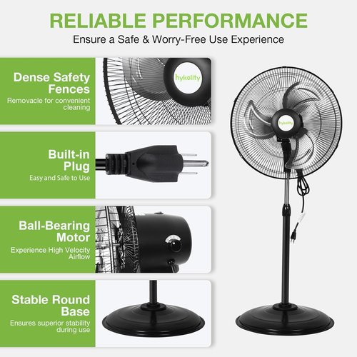 Hykolity 18" High Velocity Oscillating Fan - 3850 CFM, 3-Speed Heavy Duty Metal Design for Garage & Home