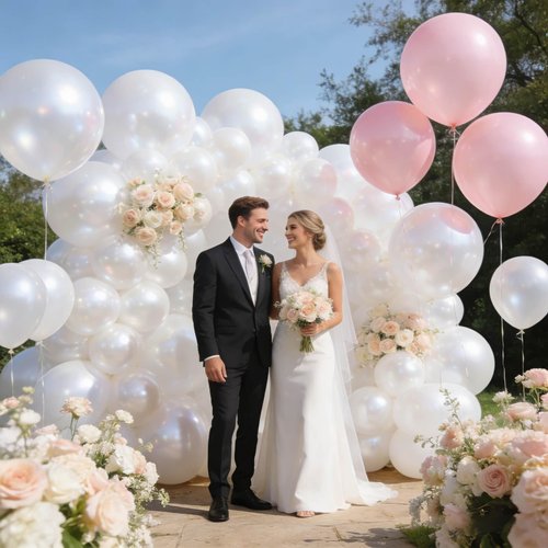 110pcs Pearl White Balloon 12 inch, Pearl white Latex Balloons for Birthday Party Baby Shower Wedding(with 2 Ribbons).