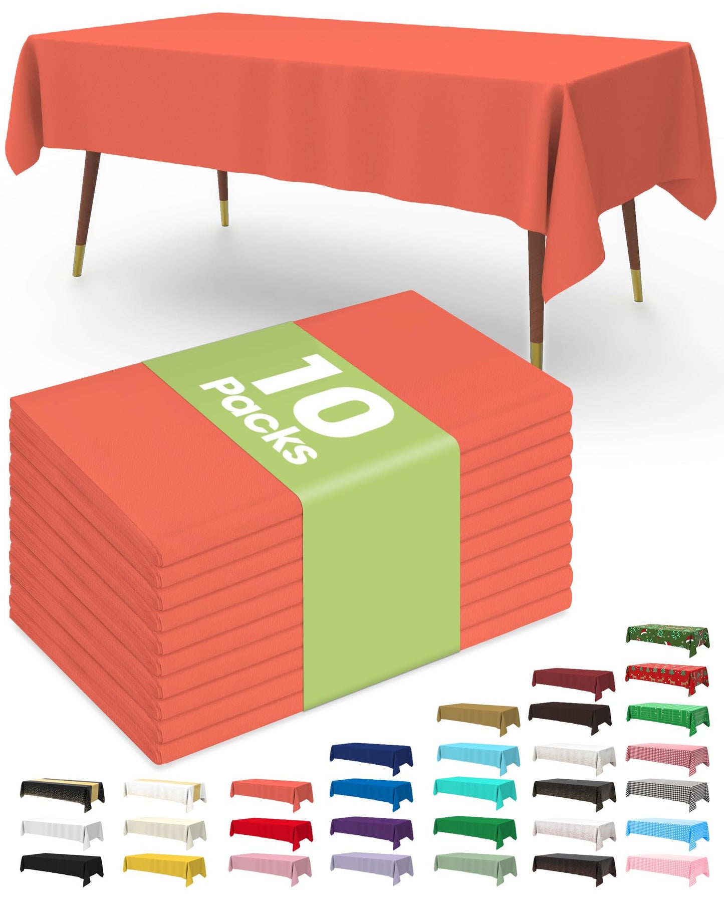 Pureegg Plastic Table Cloth Disposable 10 Pack, 54 x 108 Inch Table Cloths, Halloween Party, Thanksgiving Decorations, Harvest, Fall Tablecloths, Rectangle Tables, Leakproof & Sturdy, Orange