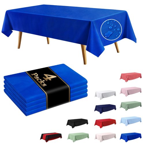 FAGNBED 4 Pack Royal Blue Disposable Tablecloth, 54×108 Inches Waterproof Plastic Rectangle Table Cover, Leakproof & Sturdy Table Cloth for for Thanksgiving, Veterans Day, Holiday Party Decoration