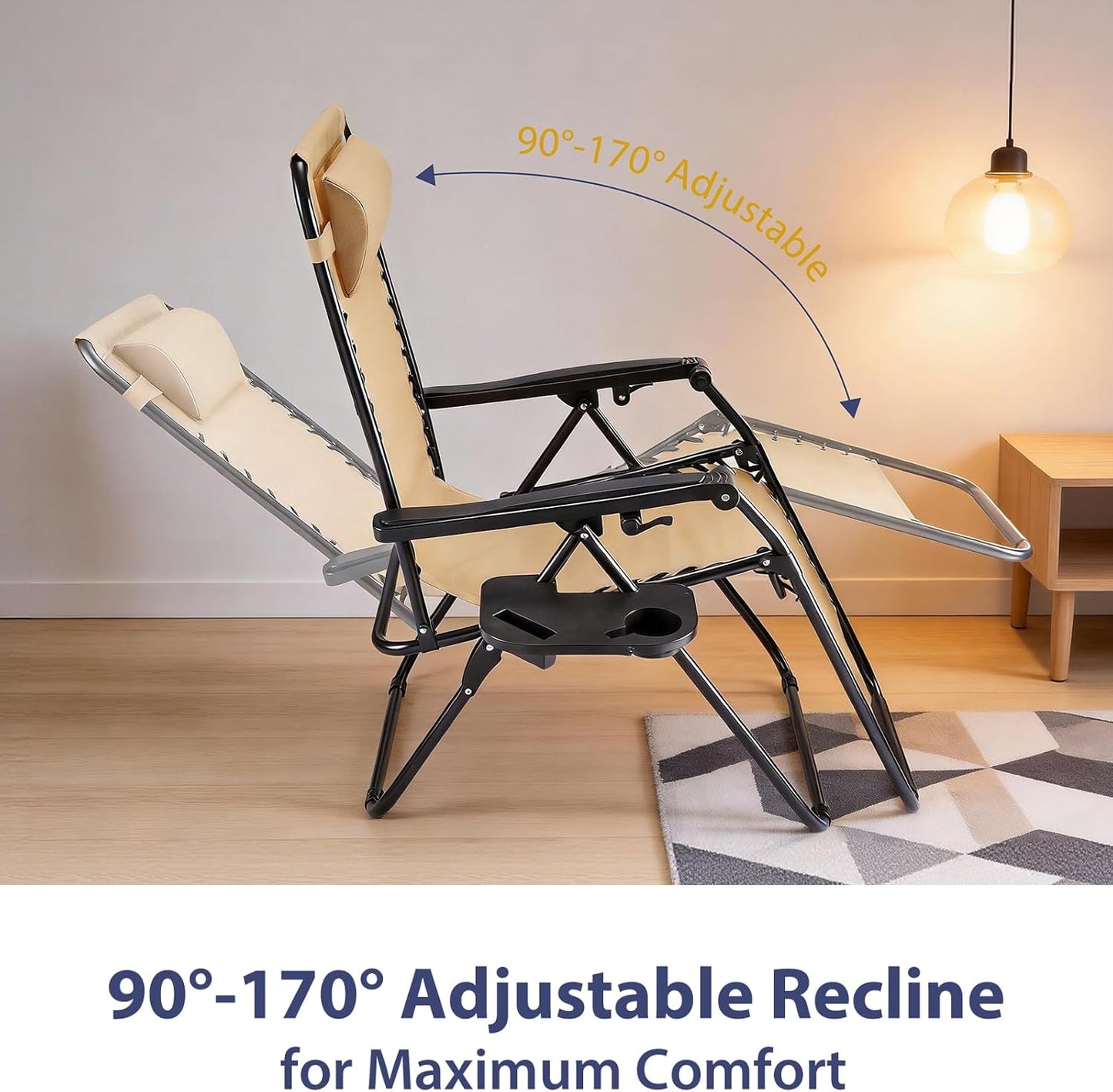 Sweetcrispy Zero Gravity Chairs - Set of 4 Portable Recliners with Cup Holders & Adjustable Pillows | Khaki Outdoor Lounge Chairs for Beach & Patio