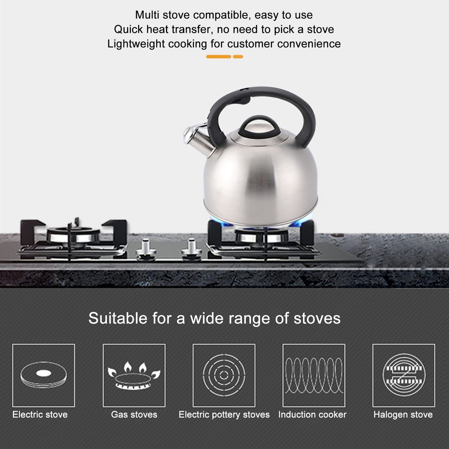 Stainless Steel Whistling Tea Kettle, Fast Heating, Anti Scald Handle, Whistling Sound, 3L Capacity for Home Use