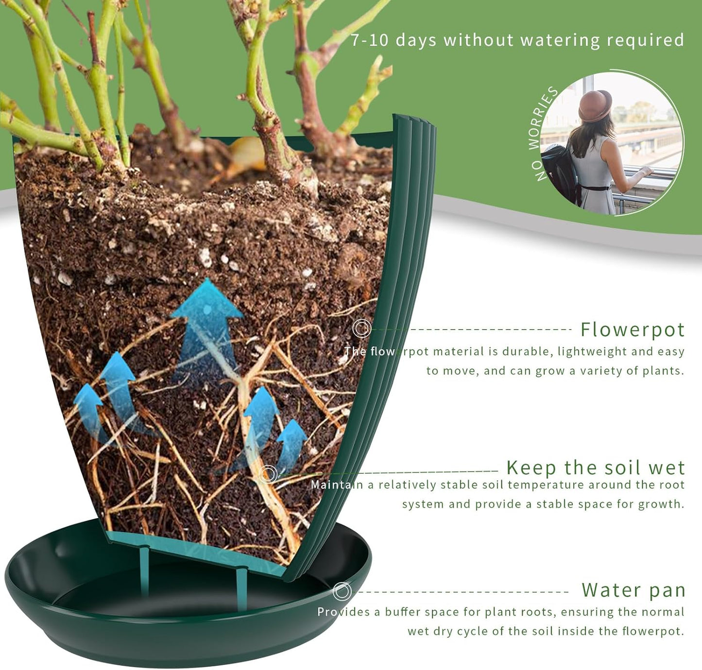 Skiennix Indoor Plant Pots - 6 Pack Plastic Planters with Saucers & Drainage - Dark Green, Various Sizes (3.5"-7.5")