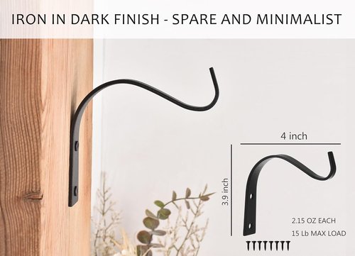 4 Inch Iron Wall Hooks by [Brand Name] - Rustic Plant Hanger Bracket for Indoor/Outdoor Decor