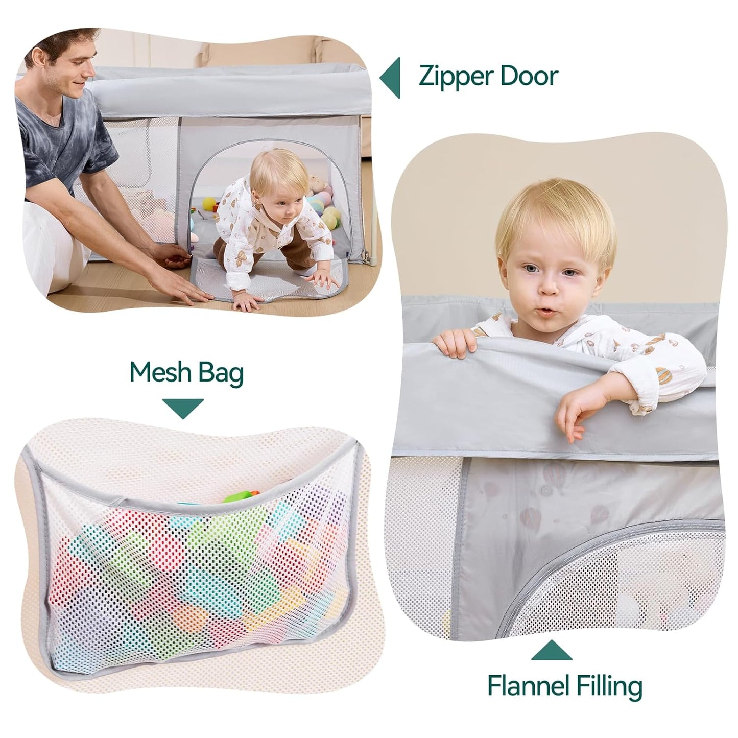 Babelio Foldable Baby Playpen - Portable 46" x 46" Playard for Indoor & Outdoor Use - No Assembly Required, Grey