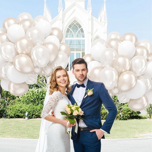 Double Stuffed Pearl Balloons by [Brand Name] - 60pcs 12-Inch Pearl White Latex Balloons for Weddings & Parties