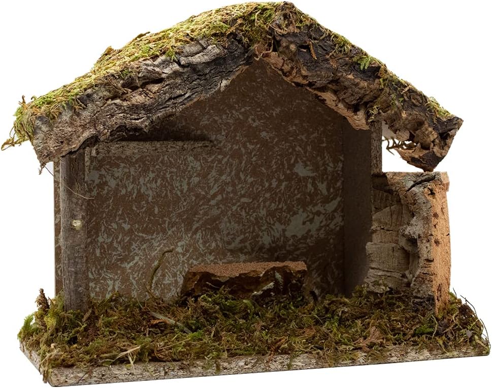 Village Gift Importers Nativity Creche Stable - 8.5" Tall, 10" Wide | Realistic Moss Roof & Floor | Holiday Home Décor Made in Italy