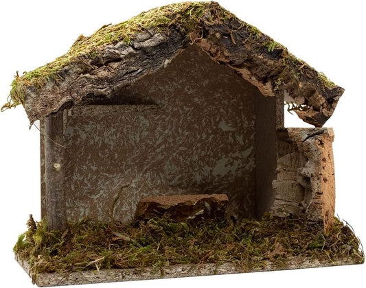 Village Gift Importers Nativity Creche Stable - 8.5" Tall, 10" Wide | Realistic Moss Roof & Floor | Holiday Home Décor Made in Italy
