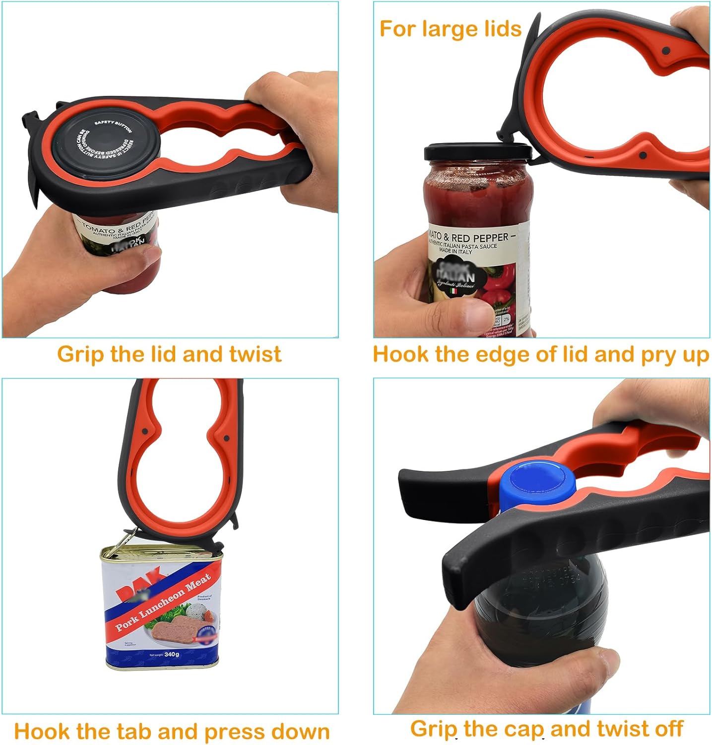 Otstar Jar Opener for Seniors - Multi-Function Bottle Opener with Non-Slip Grip & Corkscrew