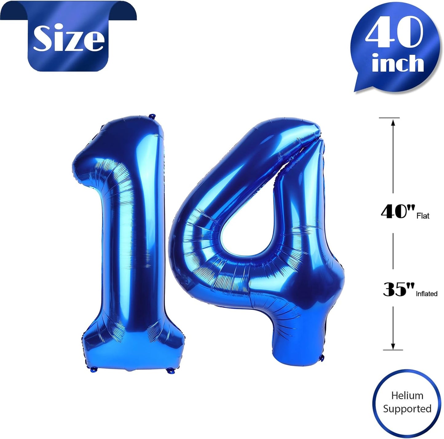 Number 14 Balloon - 40 Inch Navy Blue Birthday Decoration for 14th Year Celebration