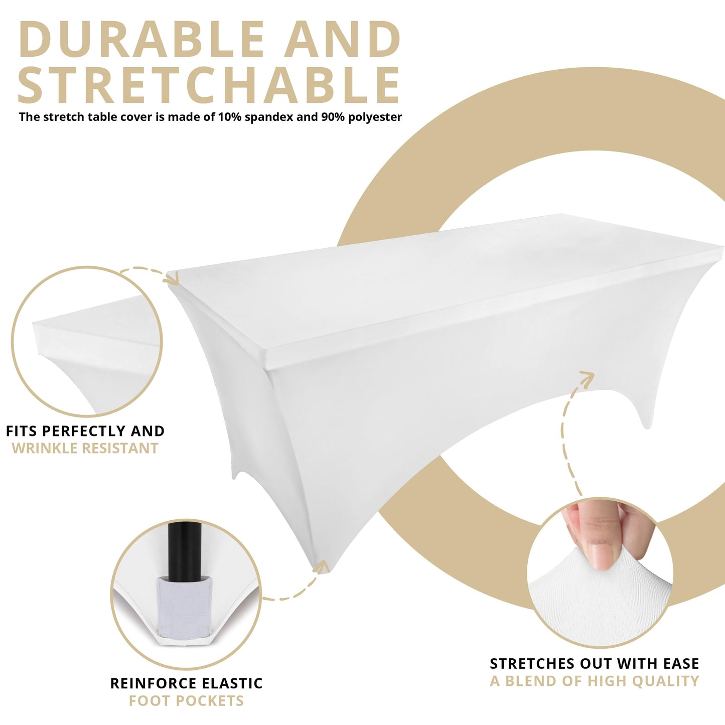 Utopia Kitchen Spandex Tablecloth 10 Pack [6FT, White] Tight, Fitted, Washable and Wrinkle Resistant Stretch Table Cloth Rectangle Cover for Trade Show, Weddings & Parties [72Lx30Wx30H Inch]