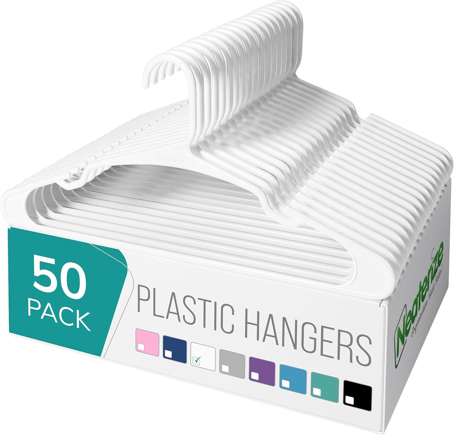 Neaterize Clothes Hangers - Space-Saving Plastic Hangers for Adults | 50 Pack in White
