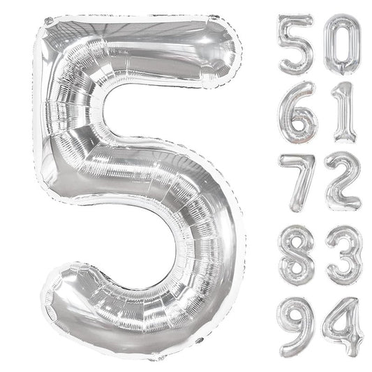 Silver 5 Balloon, Number Balloons 40 Inch, 5th Birthday Balloon Decorations, Silver Party Supplies, 5 Number Balloons, Number 5 Balloon
