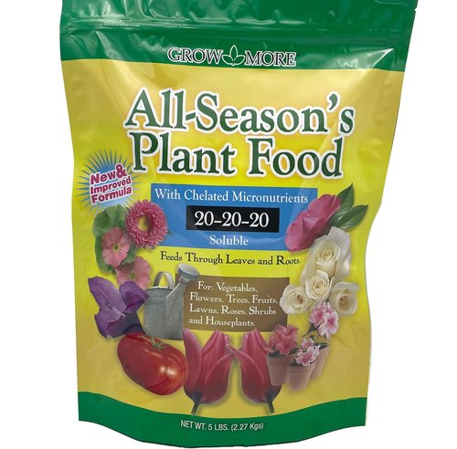 Grow More All-Season Plant Food - 20-20-20 Water Soluble Fertilizer for Houseplants & Gardens | 5lbs