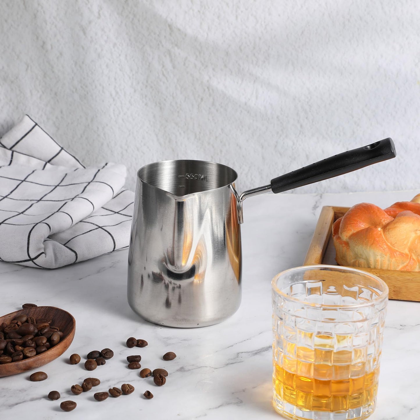 HOFURME Turkish Coffee Pot, Stainless Steel Milk and Coffee Warmer, Greek Arabic Coffee Pot, Stove Top Tea Maker, Chocolate and Butter Melting Pot with Heat Resistant Handle, 20 OZ, 600 ML