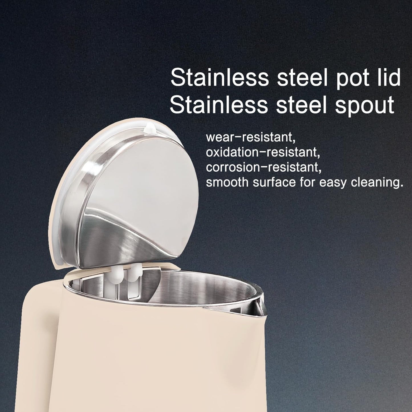 QUAXWELL 1.5L Electric Kettle Stainless Steel, Double Wall Cool Touch Teapot, Fast Boil,5 Temperature Control, LED Display, Auto Shut-Off,Keep Warm Function,Cream White