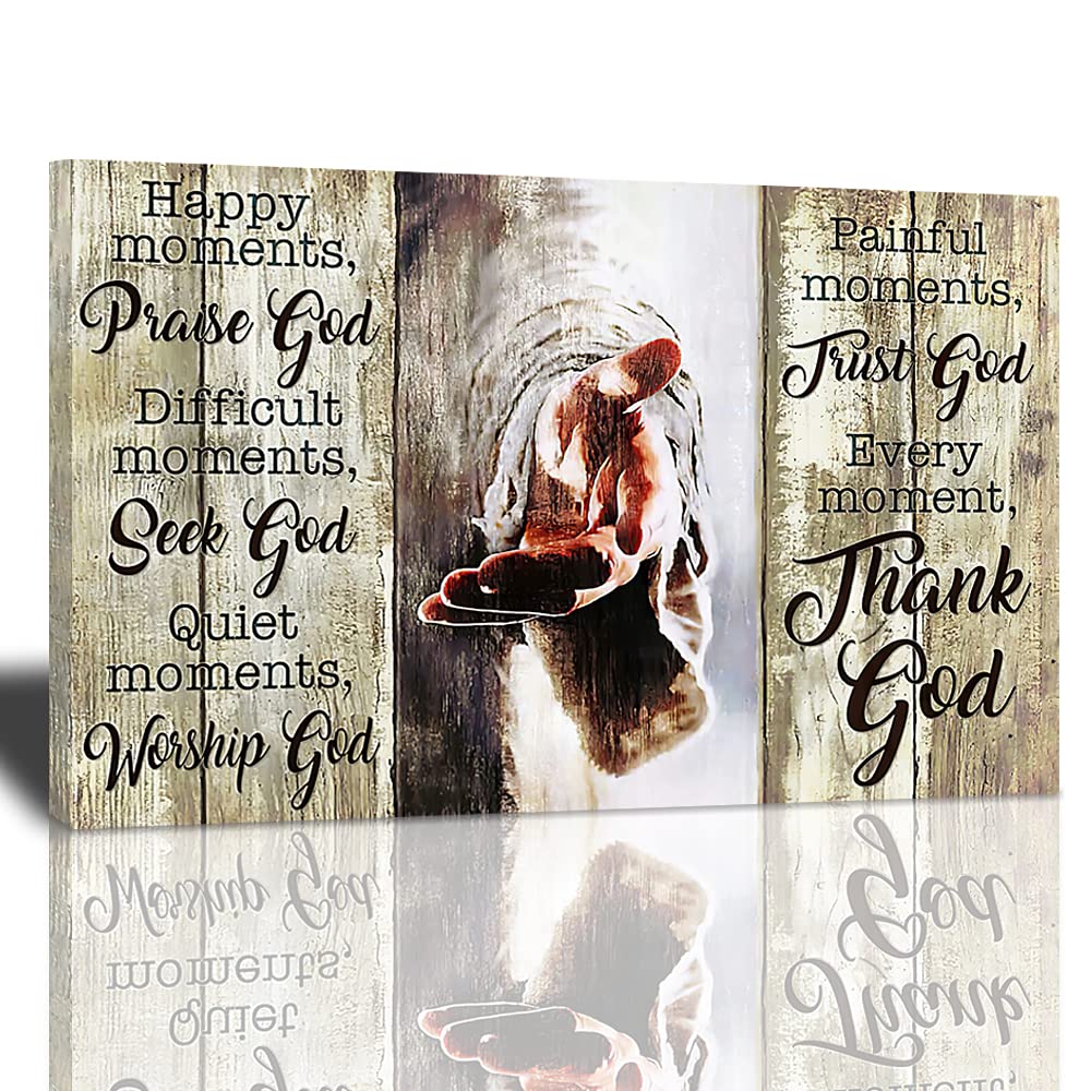 Amazing Jesus Poster Christian Religious Canvas Wall Art Every Moment Thank God Painting Christ Pictures Prints Hand of God Artwork Motivational Quotes Wall Decor Poster Framed for Bedroom Living Room